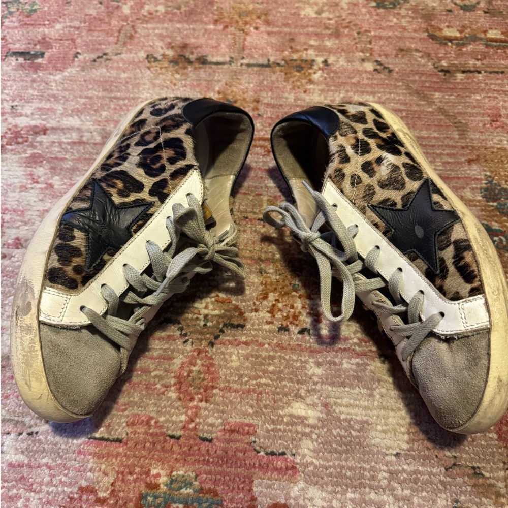 Golden Goose-Style Leopard Print Women's Sneakers in Brown